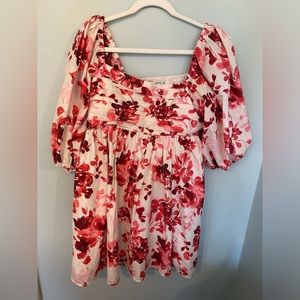 Abercrombie and Fitch red floral puff sleeve dress, size L tall